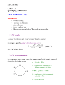 3.051J/20.340J Lecture 14: Quantifying Cell Function c. Cell Proliferation Assays