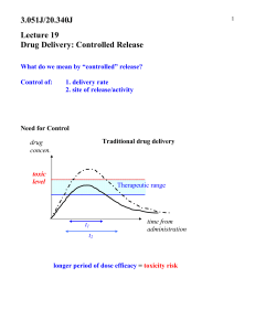 3.051J/20.340J Lecture 19 Drug Delivery: Controlled Release