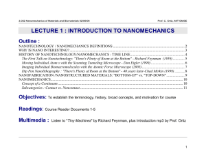 LECTURE 1 : INTRODUCTION TO NANOMECHANICS Outline :