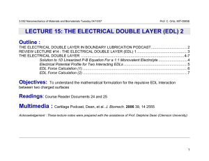 LECTURE 15: THE ELECTRICAL DOUBLE LAYER (EDL) 2 Outline :