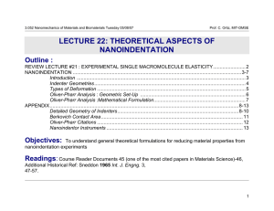 LECTURE 22: THEORETICAL ASPECTS OF NANOINDENTATION Outline :
