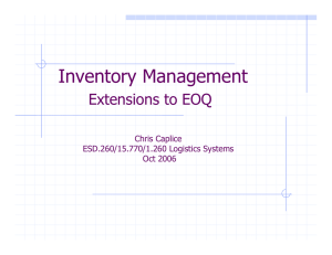 Inventory Management Extensions to EOQ Chris Caplice ESD.260/15.770/1.260 Logistics Systems
