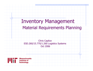 Inventory Management Material Requirements Planning Chris Caplice ESD.260/15.770/1.260 Logistics Systems