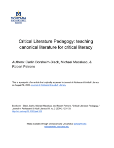 Critical Literature Pedagogy: teaching canonical literature for critical literacy Robert Petrone