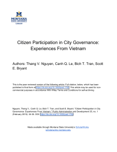 Citizen Participation in City Governance: Experiences From Vietnam E. Bryant