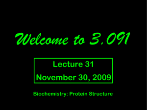 Welcome to 3.091 Lecture 31 November 30, 2009 Biochemistry: Protein Structure