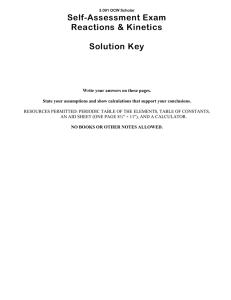 Self-Assessment Exam Reactions &amp; Kinetics  Solution Key
