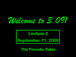 Welcome to 3.091 Lecture 2 September 11, 2009 The Periodic Table