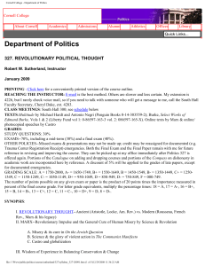 Department of Politics 327. REVOLUTIONARY POLITICAL THOUGHT