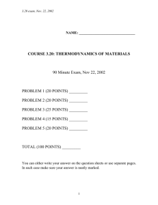 COURSE 3.20: THERMODYNAMICS OF MATERIALS 90 Minute Exam, Nov 22, 2002