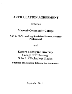 ARTICULATION AGREEMENT Macomb Community College Eastern Michigan University Between