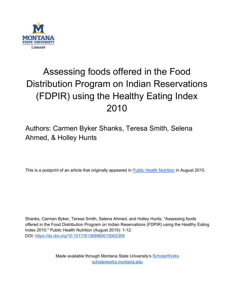 Assessing Foods Offered In The Food Distribution Program On Indian 