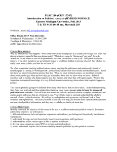 PLSC 210 (CRN 17387) Introduction to Political Analysis (HYBRID FORMAT)