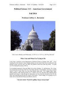 Political Science 113 – American Government  Fall 2014 Professor Jeffrey L. Bernstein