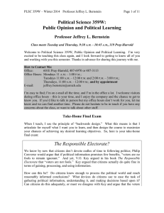 Political Science 359W: Public Opinion and Political Learning Professor Jeffrey L. Bernstein