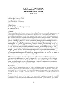 Syllabus for PLSC 307: Democracy and Power Fall 2015