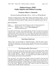Political Science 359W: Public Opinion and Political Learning Professor Jeffrey L. Bernstein