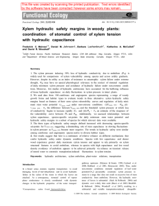 Xylem hydraulic safety margins in woody plants: with hydraulic capacitance