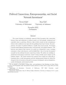 Political Connections, Entrepreneurship, and Social Network Investment Nisvan Erkal Raja Kali