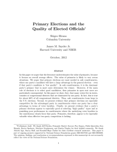 Primary Elections and the Quality of Elected Officials ∗ Shigeo Hirano