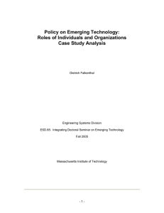 Policy on Emerging Technology: Roles of Individuals and Organizations Case Study Analysis