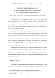 ELECTRICITY RETAIL REGULATION IN A CONTEXT OF VERTICAL INTEGRATION: