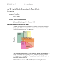 Lec 14: Crystal Plastic Deformation 1. : Point defects Bibliography: Assigned Reading: