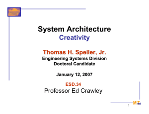 System Architecture Creativity Thomas H. Speller, Jr. Professor Ed Crawley