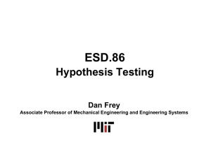 ESD.86 Hypothesis Testing Dan Frey Associate Professor of Mechanical Engineering and Engineering Systems