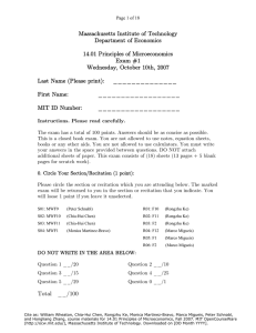 Massachusetts Institute of Technology Department of Economics 14.01 Principles of Microeconomics Exam #1