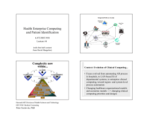 Health Enterprise Computing and Patient Identification  Complexity now