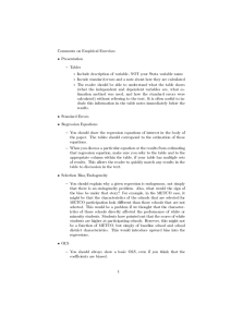 Comments on Empirical Exercises Presentation • -	 Tables