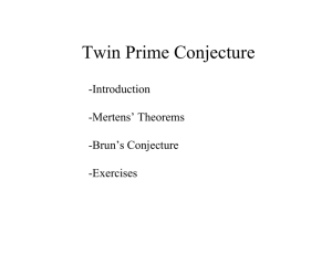 Twin Prime Conjecture -Introduction -Mertens’ Theorems -Brun’s Conjecture
