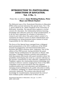 POSTCOLONIAL Vol. 3 No. 1. DIRECTIONS IN EDUCATION, Anne Hickling-Hudson, Peter