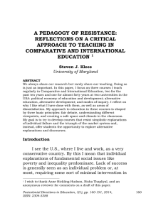 A PEDAGOGY OF RESISTANCE: REFLECTIONS ON A CRITICAL APPROACH TO TEACHING IN