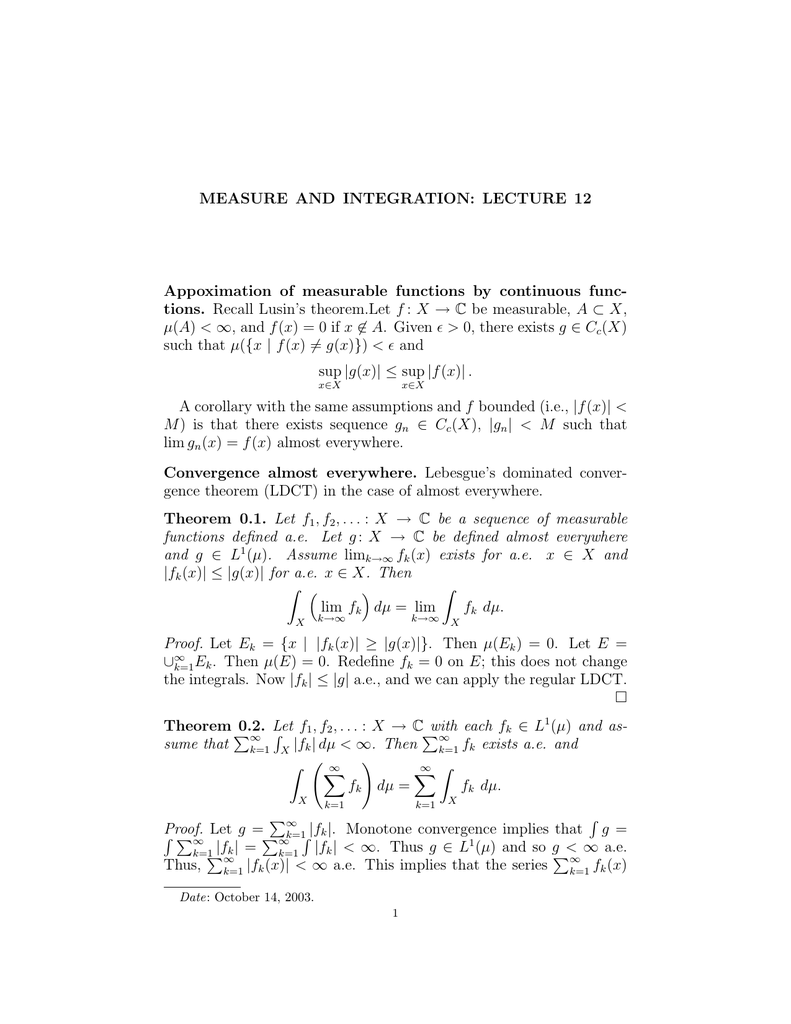 Measure And Integration Lecture 12