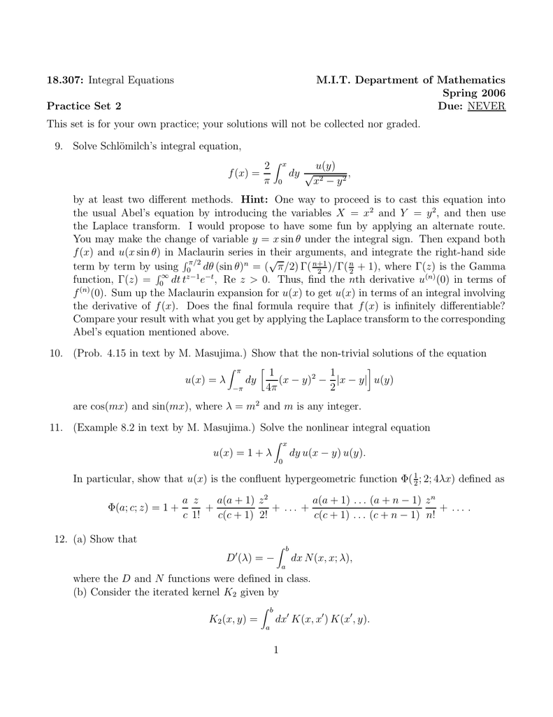 Integral Equations 18 307 M I T Department Of Mathematics Spring 06