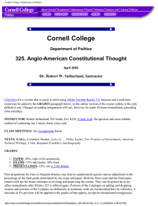 Cornell College 325. Anglo-American Constitutional Thought Department of Politics