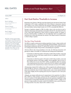 Antitrust and Trade Regulation Alert Hart-Scott-Rodino Thresholds to Increase
