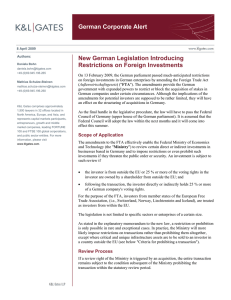 German Corporate Alert New German Legislation Introducing Restrictions on Foreign Investments