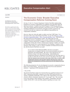 Executive Compensation Alert The Economic Crisis: Broader Executive Compensation Reforms Coming Soon