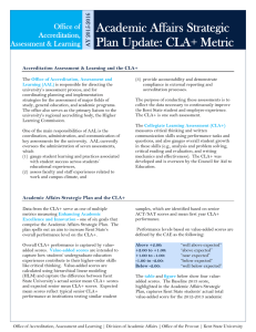 Academic Affairs Strategic Plan Update: CLA+ Metric