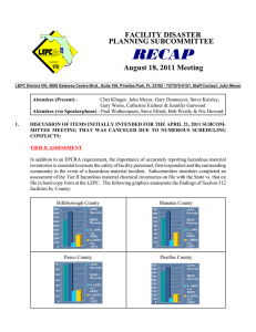 RECAP FACILITY DISASTER PLANNING SUBCOMMITTEE