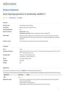 Anti-Apolipoprotein E antibody ab85311 Product datasheet 2 Abreviews 2 Images