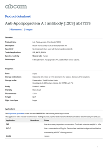 Anti-Apolipoprotein A I antibody [12C8] ab17278 Product datasheet 3 References 2 Images