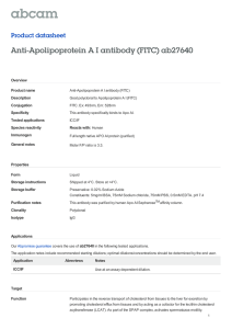 Anti-Apolipoprotein A I antibody (FITC) ab27640 Product datasheet Overview Product name