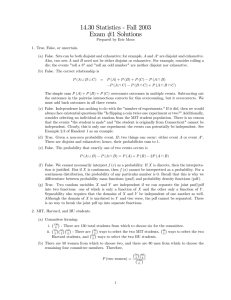 14.30 Statistics - Fall 2003 Exam #1 Solutions