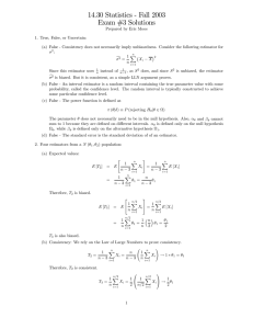 14.30 Statistics - Fall 2003 Exam #3 Solutions