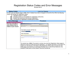 Registration Status Codes and Error Messages Look Up Classes Status Codes