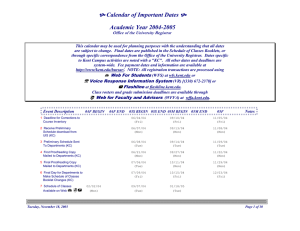 Calendar of Important Dates Academic Year 2004-2005